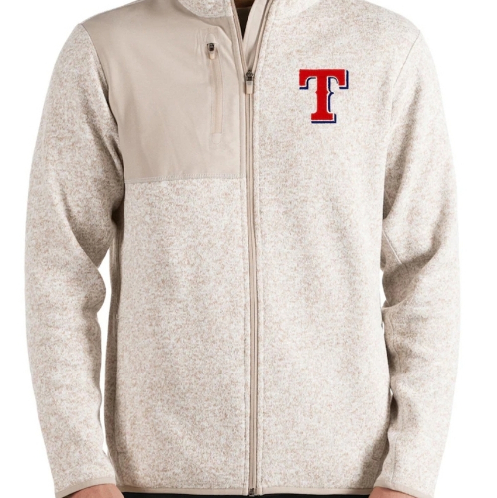 Texas Rangers Antigua Fortune Full-Zip Jacket - Oatmeal NEW
